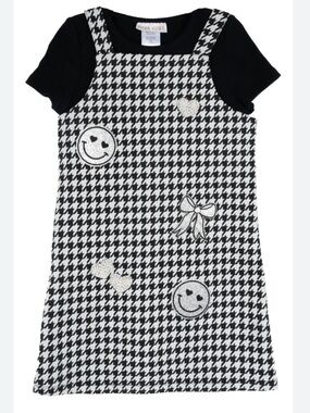 2T Houndstooth Patch Pinafore Dress - Black & White